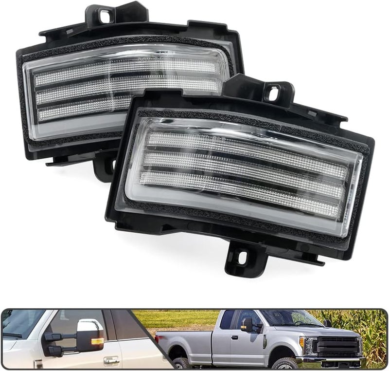 Mingrui test 2Pcs Sequential LED Side Mirror Marker Light for Ford F150 2015-2023, F250 F350 F450 F550 Super Duty 2017-2023 Amber Dynamic Blinker Indicator Turn Signal Light White Driving/Running Light Clear Lens - Image 4